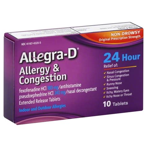 Allegra-D Allergy & Congestion Tablets, 10 Count - Walmart.com - Walmart.com