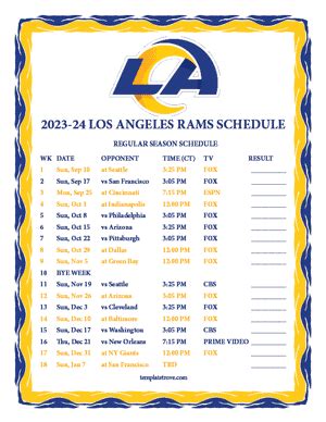 Printable 2023-2024 Los Angeles Rams Schedule