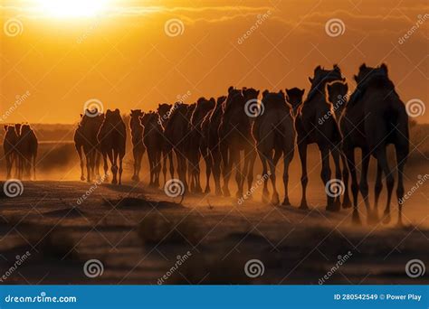 Camel Caravan in the Sahara Desert at Sunset, Generative Ai Stock ...