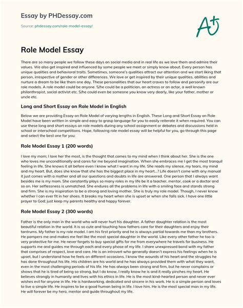 Role Model Descriptive And Narrative Essay Examples - 200, 150, 300 Words - PHDessay.com