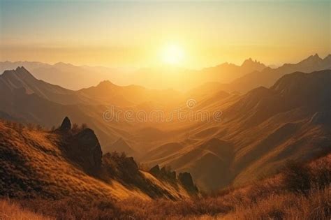 Majestic Mountain Range, with a Sunrise the Peaks in Golden Light Stock Photo - Image of nature ...