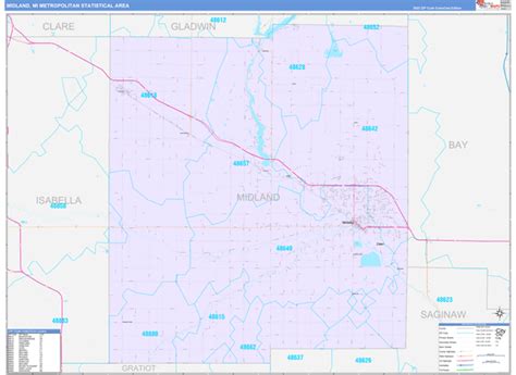 Midland, MI Metro Area Wall Map Color Cast Style by MarketMAPS - MapSales