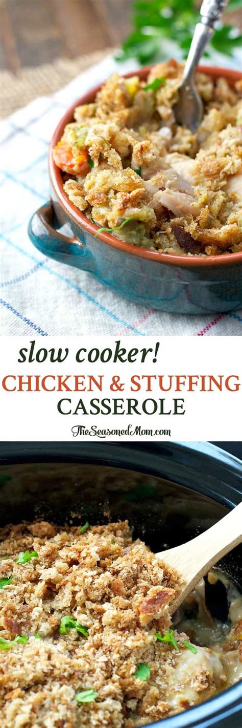 Slow Cooker Chicken and Stuffing Casserole - The Seasoned Mom