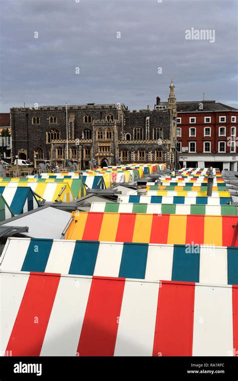 The Market Place and Market Stalls, Norwich City, Norfolk, England, UK ...