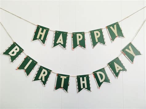 Happy Birthday Banner Green and Gold Floral Birthday Banner | Etsy