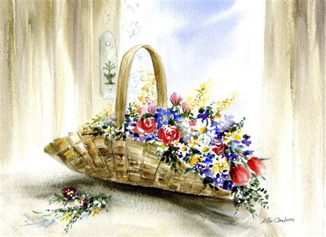 Paintings: Flowers in Basket by Ellie Carbone Art