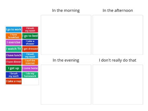 Daily Activities, morning, afternoon, evening - Categorize