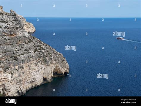 Nice Blue Grotto view in Malta island with two boat in the clear blue ...