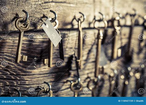 Old keys for hotel rooms stock image. Image of board - 118947739