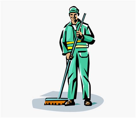 Vector Illustration Of School Janitor Custodian With - Janitor Sweeping , Free Transparent ...