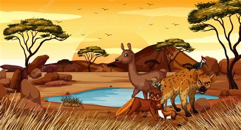 Premium Vector | Scene with many animals in the field