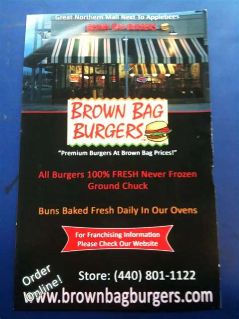 Menu at Brown Bag Burgers restaurant, North Olmsted