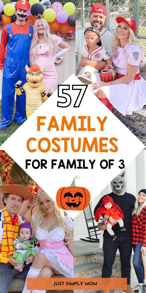 family costumes for halloween with text overlay that reads 527 family costumes for family of 3 ...