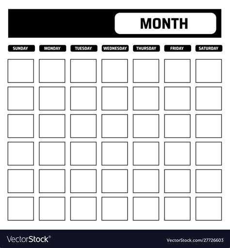 Black and white blank calendar template Royalty Free Vector