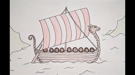 How Draw A Viking Long Boat, drawing tutorial (easy kids) - YouTube