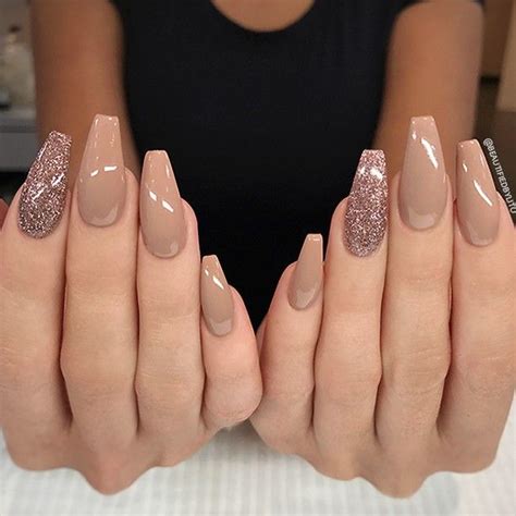 REPOST - - • - - Toffee Nude and Glitter on long Coffin Nails - - • - - Picture and Nail Design ...