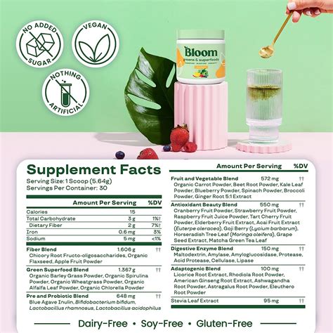 Bloom Nutrition Super Greens Powder Smoothie & Juice Mix - Probiotics ...