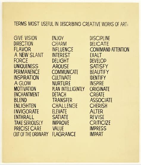 Terms Most Useful In Describing Creative Works Of Art [John Baldessari ...