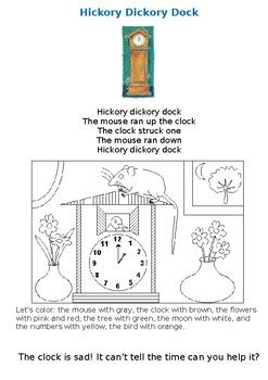 Hickory Dickory Dock-Nursery Rhyme- 2 pages-editable by aziz mahdi