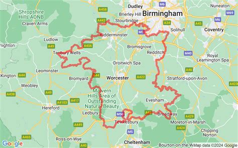 Map Of Worcestershire - County In West Midlands, England