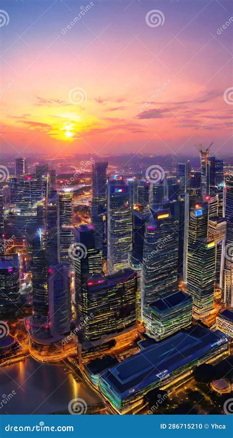 Singapore Skyline during Sunset Stock Illustration - Illustration of landscape, streets: 286715210