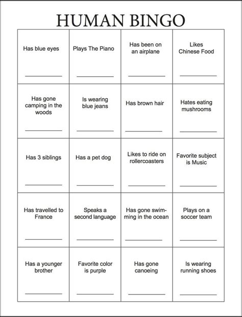 Human+Bingo+Questions+Icebreaker | Human bingo, Ice breaker bingo, Ice breakers