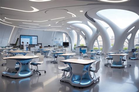 Premium AI Image | Ergonomic Classroom Furniture Supporting Health and Learning in Futuristic Spaces