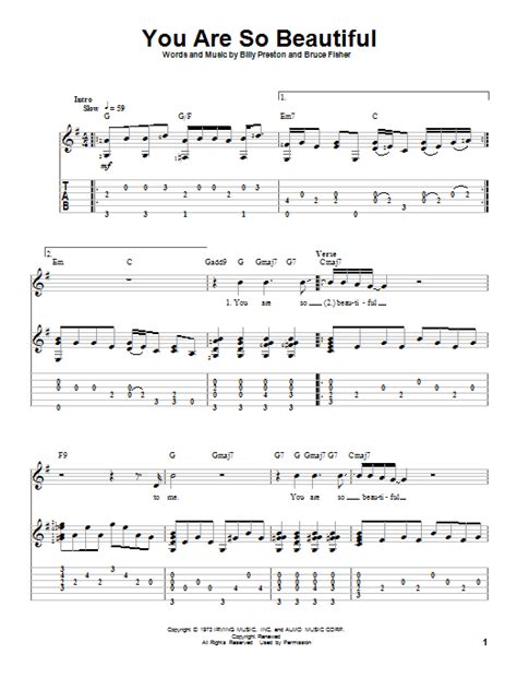 You Are So Beautiful by Joe Cocker Sheet Music for Solo Guitar at Sheet Music Direct