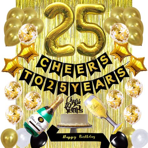 Buy Gold 25th Birthday Decorations kit- Cheers To 25 Years Banner ...