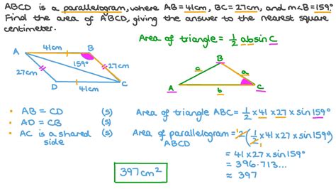 Question Video: Finding the Area of a Parallelogram Using the ...