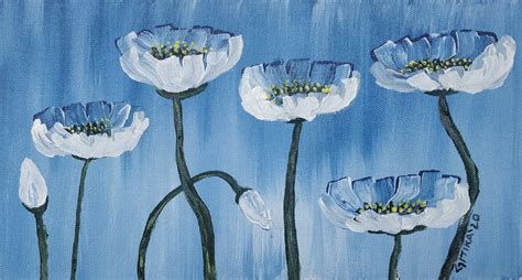 Blue Poppy Flowers Original Painting on Canvas Unique Floral | Etsy