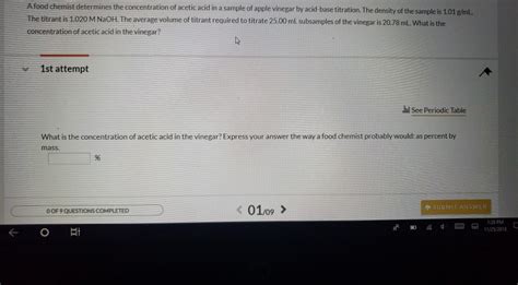 Solved A food chemist determines the concentration of acetic | Chegg.com