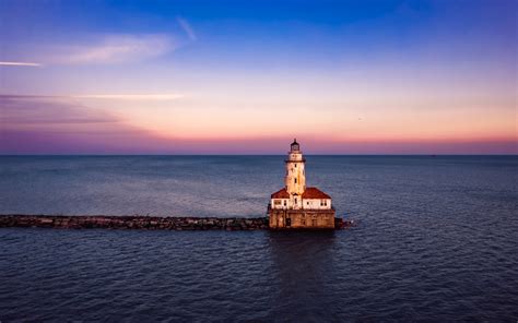 Lighthouse Sunset Lake Michigan North America 5K Preview | 10wallpaper.com