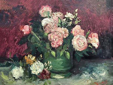 Pink Flowers Painting Post-Impressionist Still Life Vintage Art ...