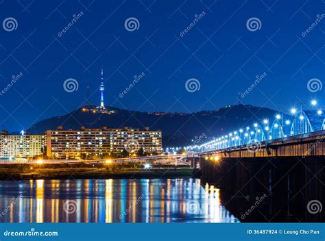 Seoul skyline at night stock photo. Image of river, scene - 36487924