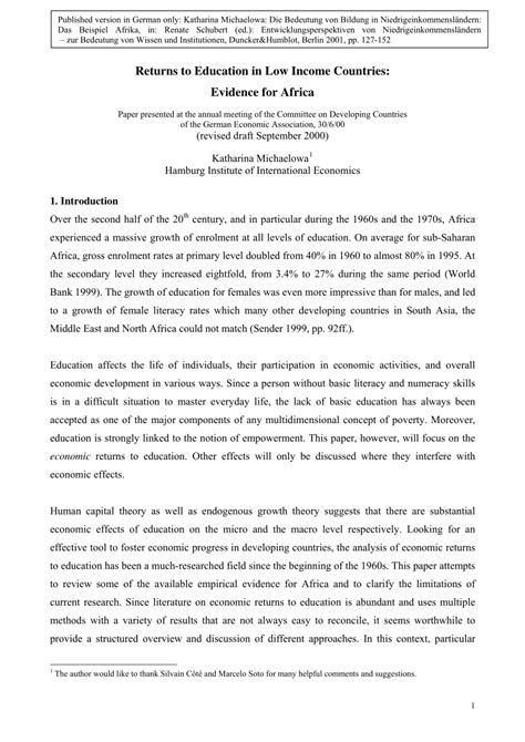 (PDF) Returns to education in low income countries: evidence for Africa