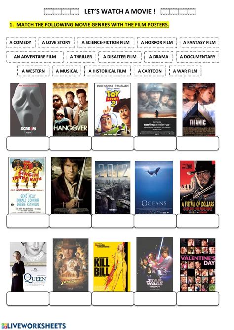 Movie genres online exercise for 9th grade. You can do the exercises online or download the ...