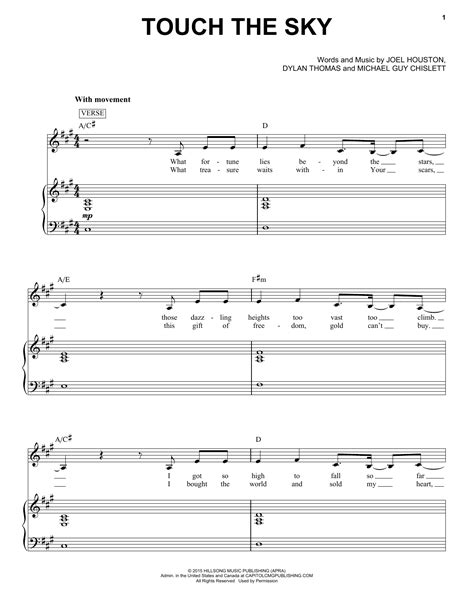 Touch The Sky by Hillsong United Sheet Music for Piano & Vocal at Sheet Music Direct