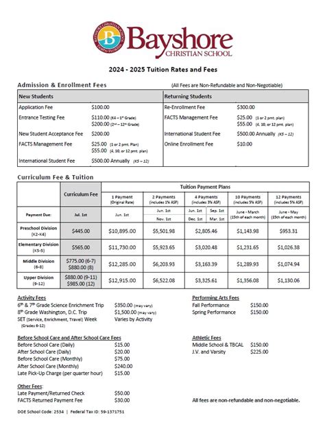 Tuition & Fees - Bayshore Christian School