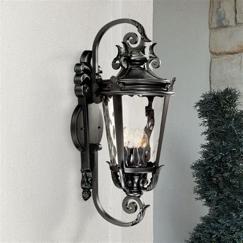 John Timberland Traditional Outdoor Wall Light Fixture Textured Black Scroll Arm 31" Clear ...