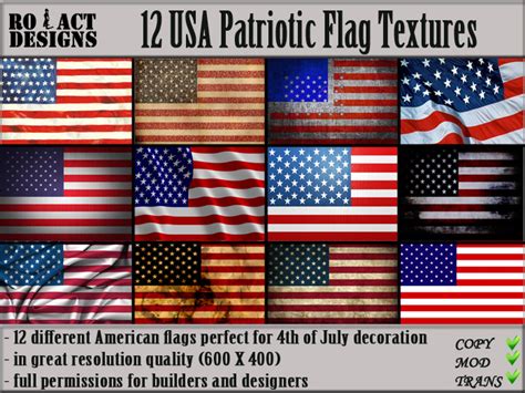 Second Life Marketplace - ..::RO!ACT::..DESIGNS 12 USA Patriotic Flag ...