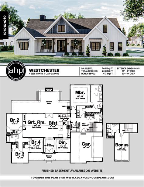 1 Story Modern Farmhouse Style Plan | Westchester in 2020 | Craftsman house plans, House plans ...