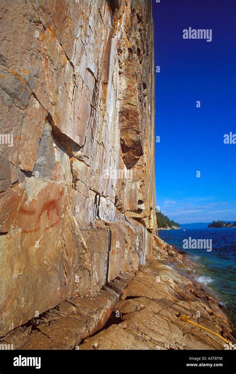 Agawa Rock pictographs, Lake Superior Provincial Park, Ontario, Canada ...