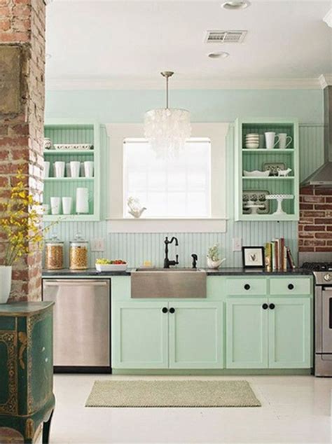 20 Lovely Peach and Mint Interior Designs | Green kitchen cabinets, Kitchen remodel, Kitchen ...