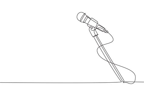 Single one line drawing stand with microphone on white background ...