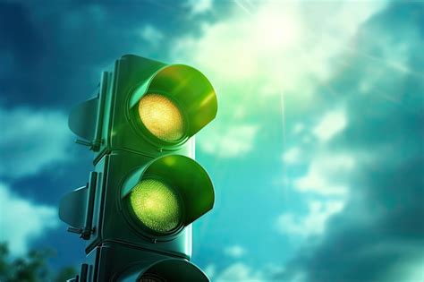 Premium AI Image | Green Light Illuminates Traffic Lamp on Blue Sky ...