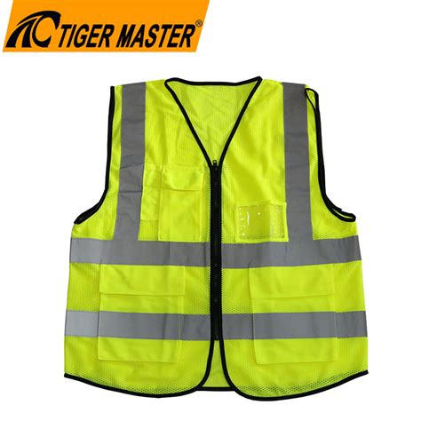 Yellow Custom Logo CE En 471 Class 2 Mesh Fabric Multiple Pockets High Visibility Traffic ...