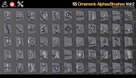 ArtStation - ZBrush/SP - 55 Ornament Brushes/Alphas - Vol.2 | Brushes