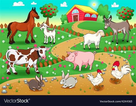 Farm animals with background Royalty Free Vector Image | Animal ...