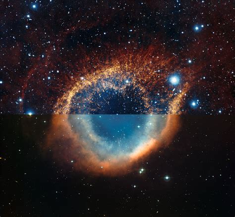 Infrared/visible light comparison view of the Helix Nebula | ESO